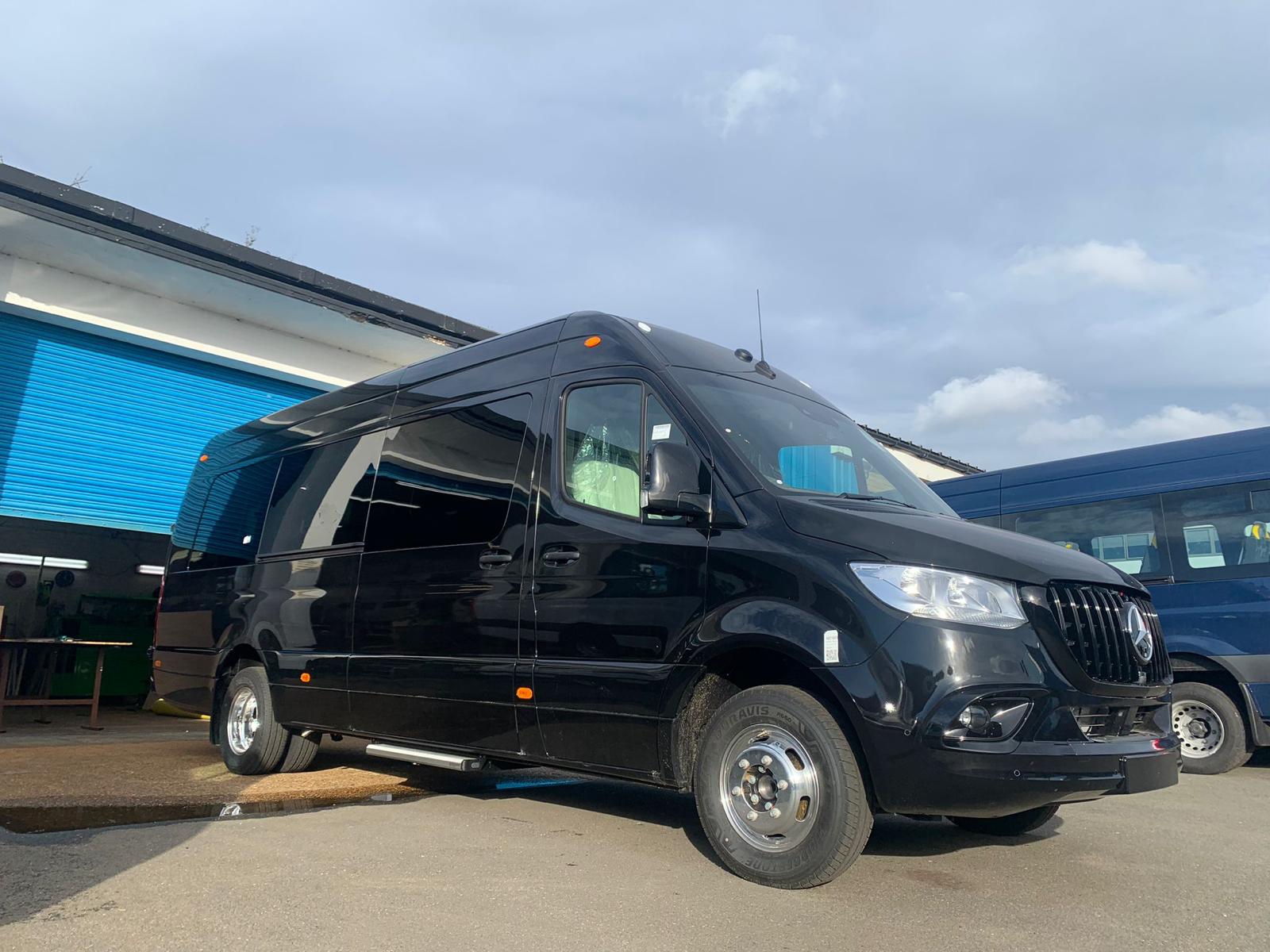 Mercedes Sprinter Executive exterior — luxury minibus 14 seats group chauffeur London